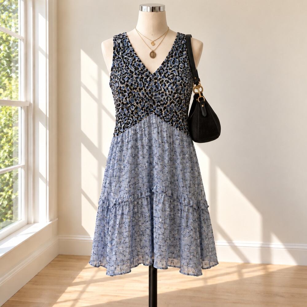 ANTHROPOLOGIE ANNA SUI Women’s 100%
Silk Swing Dress Tiered Boho Fairy Y2K